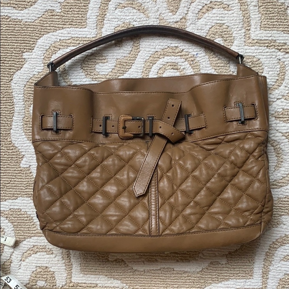 BURBERY quilted brown satchel handle purse